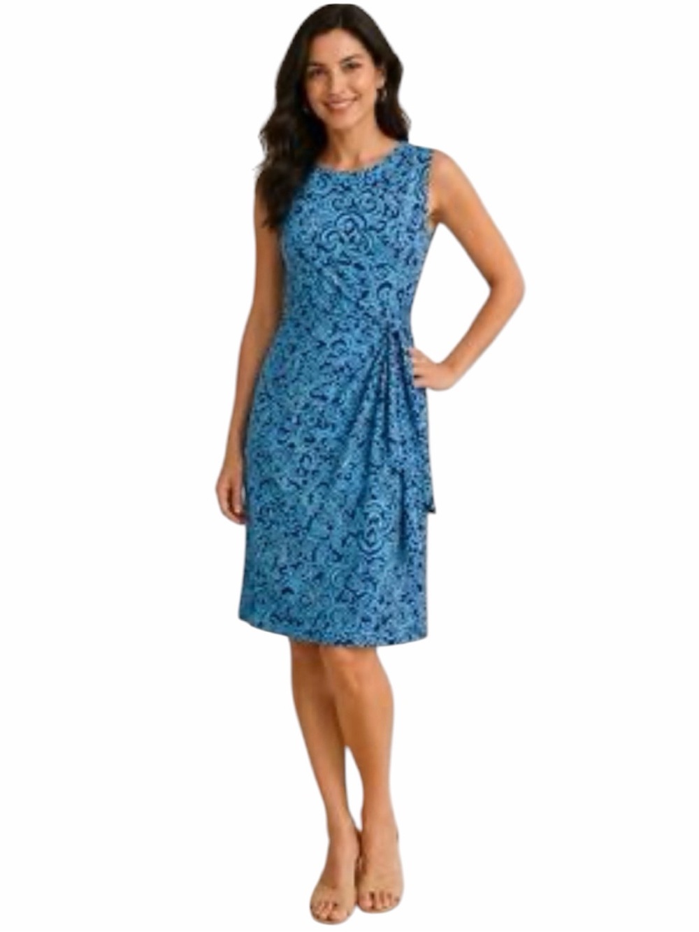 NEW J. McLaughlin Navy and Blue Print Sleeveless Faux Wrap Dress Size Small